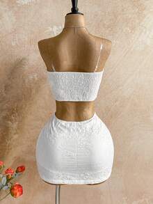 Soleia Frühlings-/Sommer-Neuheit Lässig Urlaubs-Western-Strandgast-Hochzeit Outfit, Graduationsbrunch Damen Outfit, St. Patrick's Day Frühlingsferien Ostern Musikfestival Elegantes Bohème Tropical Bandeau Crop Top & Rock Set, Weißer Rock und Top Set - Weiss - Übersicht 2