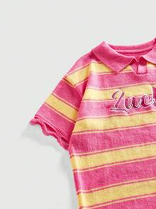 ROMWE MEN 男士条纹刺绣针织 Polo 衫，街头服饰 - 彩色 - 查看 4