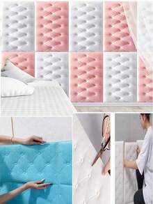 3D立体自粘XPE泡沫墙纸，防水防潮仿皮纹理，床头防撞软包自粘墙贴，可重复使用和裁剪，适用于卧室和客厅墙面装饰，具有隔音和加厚墙面的功能。 - 彩色 - 查看 5