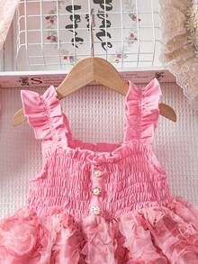 Glamorique Kids 女童纯色短袖碎花拼接优雅夏季连衣裙 - 粉色 - 查看 6