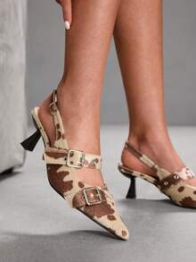 CUCCOO SZL 女士尖头奶牛纹搭扣设计优雅高跟鞋 - 彩色 - 查看 3