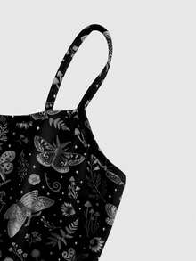 ROMWE Goth Butterfly Garden Floral Plant Butterfly Dark Allover Print Mini Dress For Women - Black - View 4