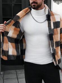 Manfinity CasualCool Áo khoác nam dáng suông, bán chạy nhất trên INS. Thích hợp mặc hàng ngày, áo khoác nam, phù hợp cho dịp Giáng sinh, Năm mới, tiệc tùng, ăn tối, mùa thu/đông. Áo khoác nam tay dài kẻ caro trắng ấm áp kiểu Mỹ, quà tặng cho bạn bè, chồng, bạn trai. - Màu Khaki - Xem 5