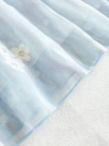 SHEIN Vintaside Kids 少女亮黄色纹理花卉吊带装饰夏季度假连衣裙 - 藍色 - 查看 6