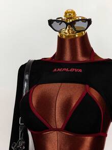 Amplova 2026 Women's New Sports Collegiate Style Long Sleeve Cropped Top, Halter Neck Tank, And Bodycon Mini Skirt Set - Black - View 5