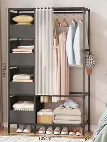1 chiếc tủ quần áo di động nhiều tầng với khung kim loại và kệ nhựa, tủ quần áo đơn giản cho phòng ngủ, dễ dàng di chuyển, tháo lắp và lắp đặt, phù hợp cho phòng khách, phòng ngủ, phòng học và văn phòng. - A - Xem 4