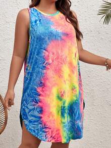 SHEIN VCAY 大碼紮染弧形下擺背心連衣裙 - 彩色 - 查看 5