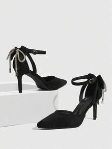 CUCCOO SZL 新款春秋季黑色尖头镂空蝴蝶水钻装饰细高跟女式礼服鞋 - 黑色 - 查看 1