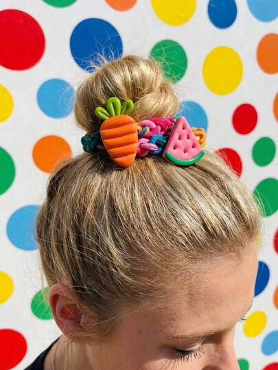 Joivida 5 diademas de fruta de dopamina lindas y dulces - diademas de poliéster de colores, diademas de frutas tejidas a mano de colores, diademas para cola de caballo altas para corazones de niñas, accesorios para el cabello lindos japoneses y coreanos, diseñados con sandía, fresa y zanahorias - perfectos para trenzas y moños - accesorios para el cabello multifuncionales de verano, accesorios para el cabello vivos | Accesorios para el cabello divertidos | Diademas de colores