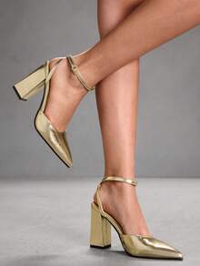 CUCCOO SZL أحذية نسائية ذات كعب عالي سميك وأصبع قدم مدبب، أحذية كعب عالي ذهبية أنيقة للسهرات والحفلات، أحذية ربيعية بطراز شارع الفتيات السيئات للخروجات الربيعية وحفلات والبروم - الذهب الخفيف - مشاهدة 4