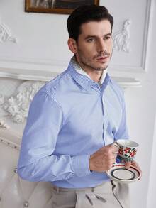 Core Aspect Áo sơ mi dài tay nam dáng casual công sở, họa tiết kẻ sọc, thích hợp cho mùa xuân/thu. - Màu xanh lam - Xem 5