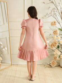 SHEIN Tween Girl Fashion 3D Floral Design Pleated Hem Dress - Pink - View 2