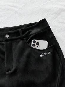 AXEPEAK Men's Casual Everyday Letter Embroidery Slant Pocket Pants - Black - View 5