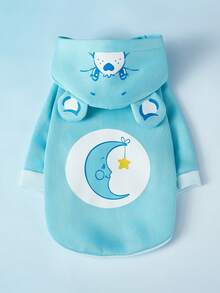 Care Bears X PETSIN 1 Pc Bedtime Bear Pet Cat Dog Universal Hoodie Cute Small Bear Printed 3 D Ear Decoration Blue Comfortable Dog Hoodie