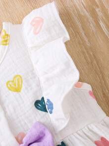 SHEIN Vintaside Kids Đầm dễ thương tay bồng in hình trái tim và nơ cho bé gái - Màu tím - Xem 6