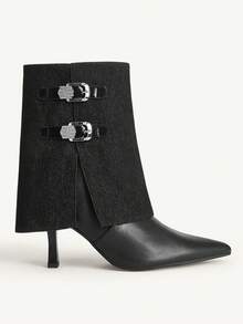 CUCCOO CHICEST Women's Fashion Versatile Commuter Buckle Pointed Toe High Heel Boots Valentine's Day - Black - View 8