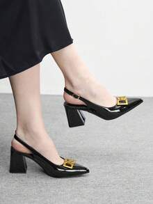 CUCCOO BIZCHIC 女士经典简约酒红色粗跟鞋，适合通勤、约会、派对、度假、圣诞节婚礼等各种场合。 - 曜石黑 - 查看 5