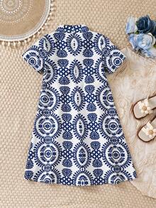 SHEIN Young Girl Ditsy Floral Tassel Trim Stand Collar Casual Dress Traditional Elegant Dignified Golden Floral Print, Young Girls Casual Minimalist Traditional Arabic Dress Suitable For Spring/Summer Daily, Festivals, Outings, Elegant Dignified Long Sleeve Arabic Maxi Dress, Prayer Abaya, Easy Comfort, Casual Wear, Vacay Vibes, Modest Kaftan, Kids Jalabiya جلابياتjalabiya  عباياتabaya Abaya الملابس التقليدية العربية  جلابيةjalabiya قفطان - White - View 6