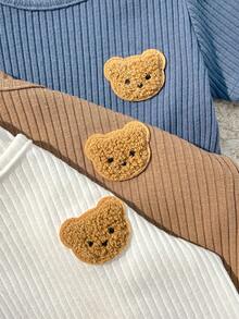 Loomiva 6件套新生女宝宝卡通熊图案针织柔软圆领长袖套头衫和松紧腰长裤套装 - 卡其色 - 查看 3