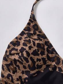 Betty Boop x SHEIN Leopard Print Cartoon Figure Graphic Halter One-Piece Swimsuit Cheetah Print Swimsuit Halter Neck Swimsuit Leopard Print Swimsuit - Multicolor - View 5