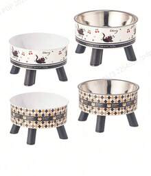1pc Elevated Pet Bowl, Stainless Steel,Dog/Cat Food & Water Bowl, Neck-Friendly Design - 350ml - View 1