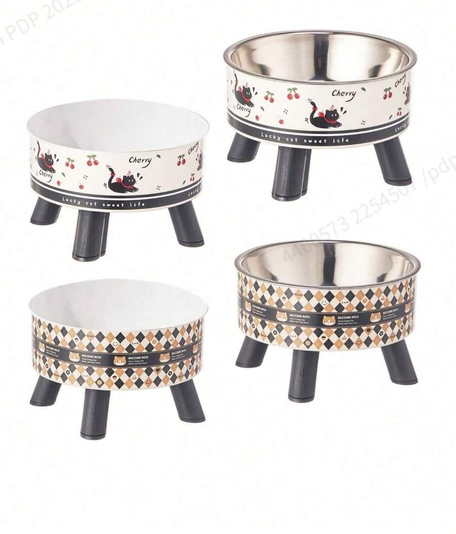 1pc Elevated Pet Bowl, Stainless Steel,Dog/Cat Food & Water Bowl, Neck-Friendly Design - 350ml - View 1