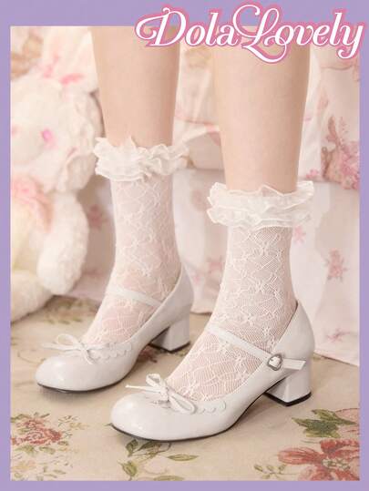 Dola Lovely Elegant Bow Decor Mary Jane High Heels, Spring Shoes For Spring Festival, Easter
