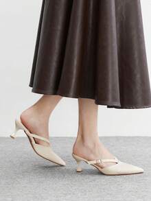 CUCCOO BIZCHIC Women's Fashion Pointed Toe PU Material Slip-On Kitten Heel Pumps, Suitable For Daily Commute, Work, Party Valentine's Day - Beige - View 3