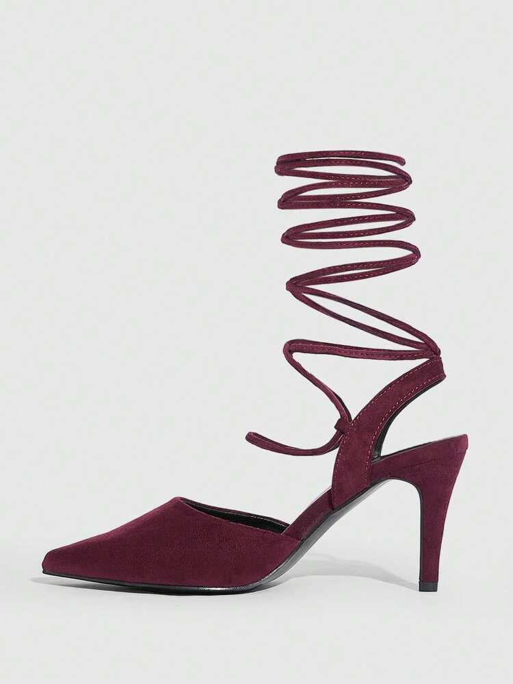 CUCCOO SZL Elegant Pointed Toe Lace-Up High Heels, Suitable For Commuting