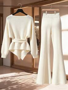 Franclia 2pcs/Set Women Casual Loose Fashion Elegant Commuting High-Quality Knitted Sweater Set, Autumn/Winter