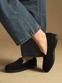 Rosivie Sepatu Flat Kasual Serbaguna Warna Polos untuk Wanita, Cocok untuk Hari Valentine - Hitam - View 4
