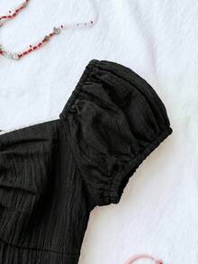 SHEIN Tween Girl Casual Minimalist Comfortable Plaid Back Strap Shirt Summer - Black - View 9