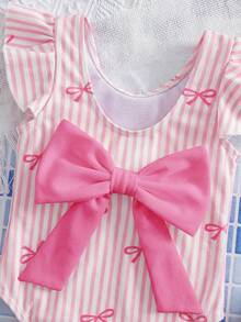 Emery Rose Kids Emery Rose Kids Babygirl Fitted Casual Minimalist Comfortable Round Neck Backless Bow Decor Swimsuit - Multicolor - View 2