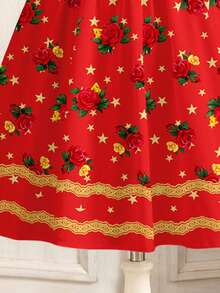 SHEIN Đầm công chúa kiểu dáng vintage dễ thương với họa tiết ngôi sao và hoa hồng, thích hợp cho bé gái mặc thường ngày vào mùa xuân/hè. - Nhiều màu - Xem 6