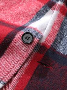 Manfinity Homme 1pc Men's Wool Blend Plaid Tweed Jacket, Casual Everyday Design With Black Button Decor, Functional Pockets, Slim Fit Comfortable Silhouette, Versatile For Commute, School, Vacation, Great Gift For Husband Or Boyfriend, Unisex Couple Matching Plaid Flannel Flannels For Men Men Shacket Plaid Jacket Men - Red - View 5