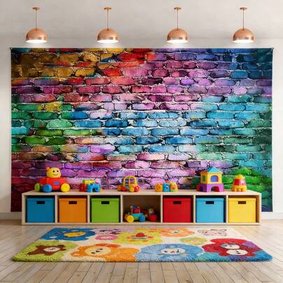 2D霓虹彩色背景横幅，仿砖墙设计多色霓虹背景，非常适合派对、拍照亭、婚礼、生日装饰