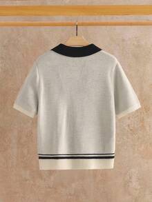 HIMLAND 男士条纹镂空宽松休闲短袖衬衫，适合海滩穿着；男士夏季新款针织Polo领短袖商务修身毛衣；男士短袖针织衬衫；男士钩针衬衫；男士开衫针织衬衫；男士复古服装毛衣背心，送给丈夫/男友的礼物，简约时尚通勤装。 - 彩色 - 查看 3