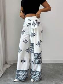 Selianne Women Spring Printed Long Pants Simple Fashion Style Suitable For Summer With Waist Belted Casual For Women - Apricot - View 3