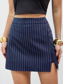 Firerie Falda pantalón de rayas azul marino con corte sastre - Minifalda con pantalón corto incorporado para un estilo sin esfuerzo del trabajo al fin de semana, falda pantalón a rayas casual para mujer, falda pantalón de rayas, falda pantalón con corte sastre, falda pantalón para mujer, ropa de trabajo, estilo callejero preppy, minifalda de oficina, armario cápsula de otoño, falda pantalón azul marino, trabajo elegante, moda minimalista - Azul Marino - Ver 13