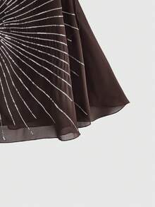 ROMWE Avant Áo kiểu Bohemian cổ chữ V dáng suông đính cườm và sequin cổ điển - màu nâu - Xem 4