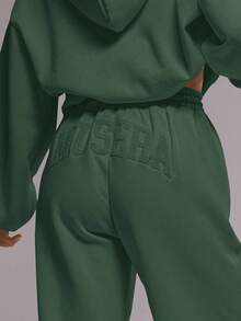 MUSERA Flocking Wide Leg Joggers Tracksuit Bottoms Only Winter Cute Casual Cosy - Dark Green - View 2