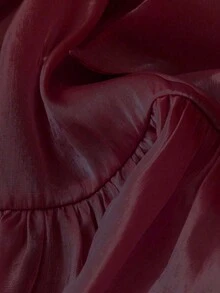 SHEIN CURVE+ Áo sơ mi nữ cỡ lớn màu trơn cổ buộc nơ đính ngọc trai giả, tay dài, kiểu dáng thanh lịch, tay phồng, áo đính ngọc trai, áo peplum, áo kiểu nữ. - Màu Đỏ Sâu - Xem 4