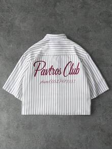 PAVTROS 男士字母条纹单排扣休闲短袖衬衫 - 白色 - 查看 6