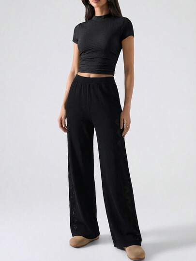 LYSMO 女士纯色弹力腰休闲百搭针织裤，秋冬款