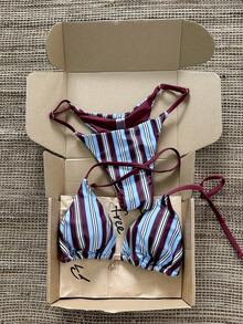 Swim Mod Bộ bikini nữ cổ yếm in họa tiết ngẫu nhiên, trang trí kim loại, thích hợp cho mùa xuân/hè. - Nhiều màu - Xem 3