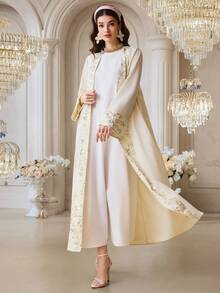Al Najma Nueva chaqueta tipo cárdigan elegante, suelta y versátil con bordado de lentejuelas y vibra romántica para fiestas, banquetes y vacaciones - Albaricoque - Ver 4