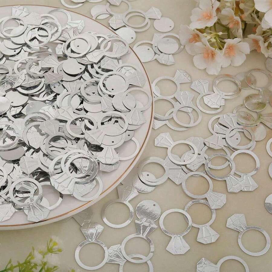 Silver Diamond Ring, Paper Scraps, Bachelor Party, Wedding Decoration, Desktop Scattering, Scene Decoration, 1 Set, 5g - Silver - View 1
