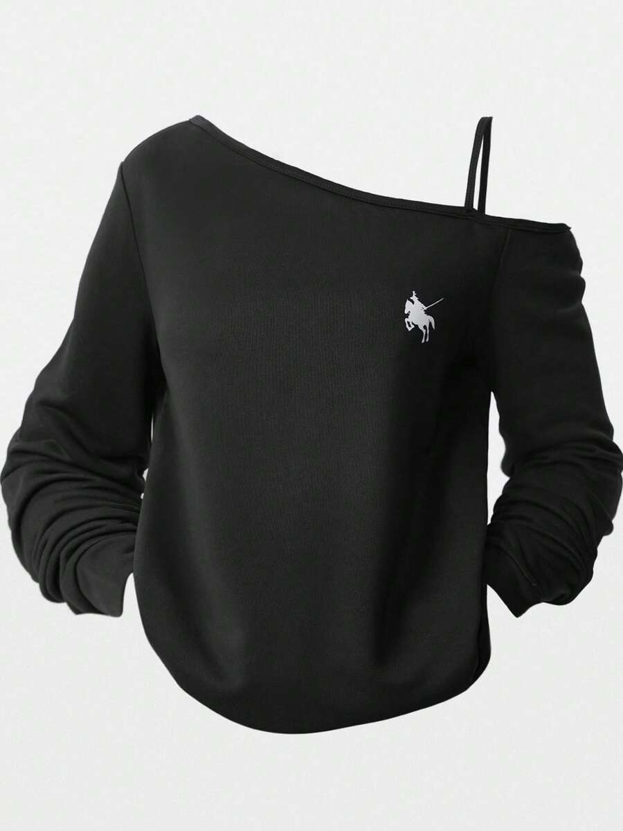 Girlism Camiseta de manga comprida com alças assimétricas para meninas pré-adolescentes, ideal para o verão, ocasiões casuais, esportes e escola. - Preto - Ver 1