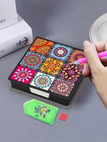1Pc Diy 5d Diamond Painting Set - Nine-Grid Mandala Pattern Notebook And Memo Box - Unique Handmade Gift, Diamond Art Set, Irregular Circle, A Unique Handmade Gift For The Office And Home Desk.