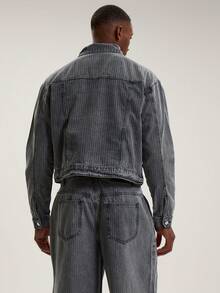 Musero Chaqueta vaquera de rayas de sastre oversize con botones para primavera y verano, solo para ropa de calle - Gris Claro - Ver 4